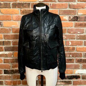 Theory Black Belair Leather Bomber Jacket Size Small